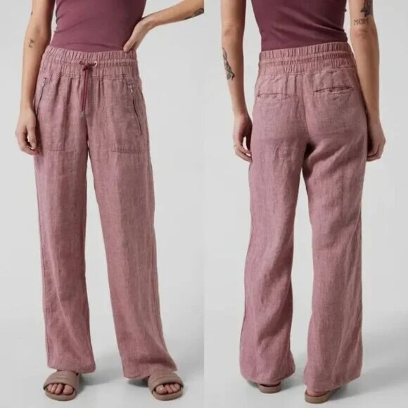 Athleta Cabo Linen Wide Leg High Waisted Cropped Pants Women's Plus Size 22 EUC - Picture 1 of 13